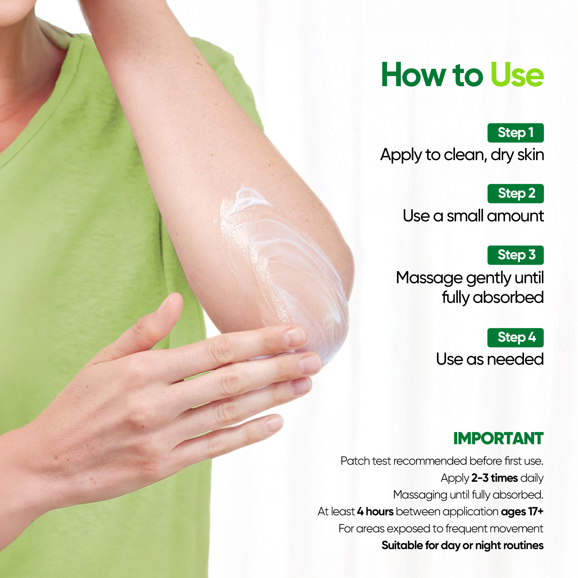 Applying cream to leg